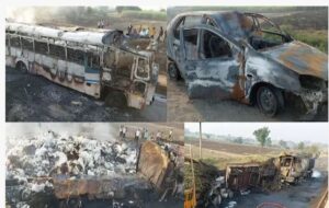 लातूरमध्ये टँकरचा उडाला भडका, 7 गाड्या जळून खाक, एकाचा मृत्यू